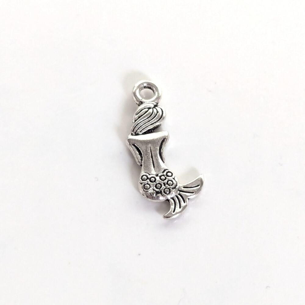 Whimsical Silver Tone Figural Sitting Mermaid Boho Beach Bracelet Charm